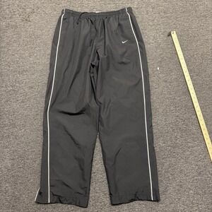 Vtg Nike Track Pants Men L Black Baggy Wide Leg Logo Lined Pockets Ankle Zip Y2K